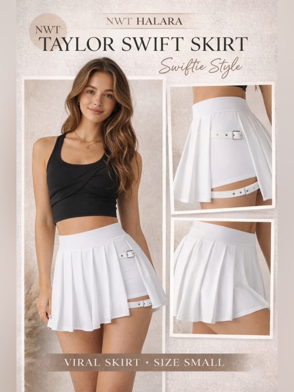 Halara Breezeful High Waisted Pleated Skirt S White 2-in-1 Taylor Swift Style - Picture 1 of 8